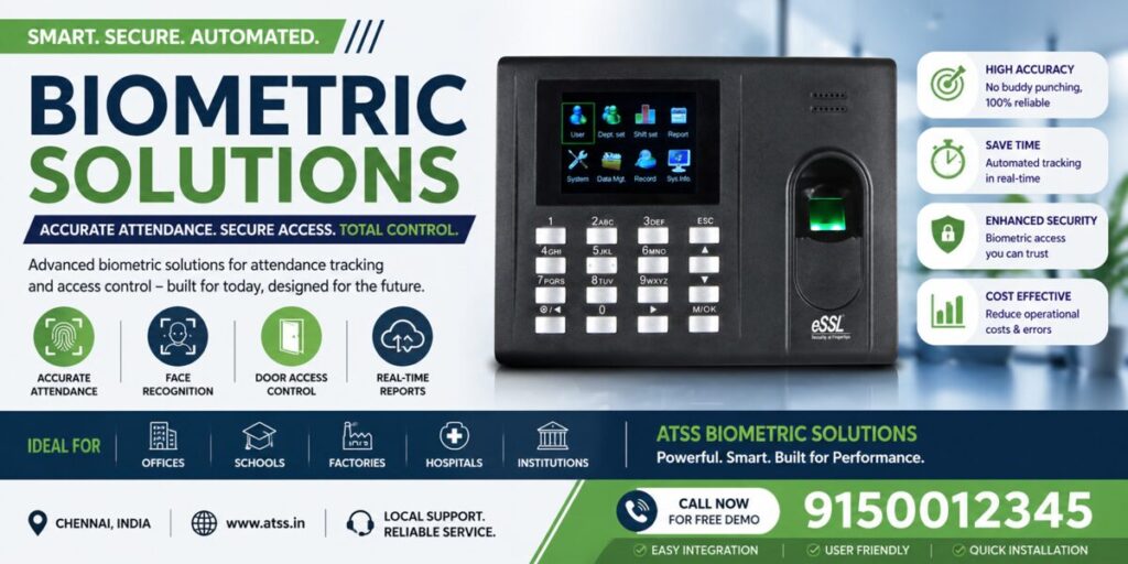 Biometric attendance machine with fingerprint scanner for secure access control in Chennai