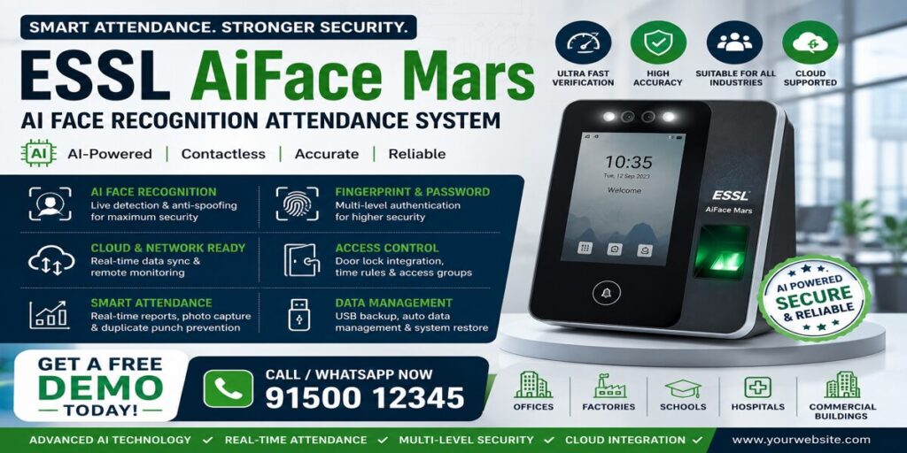 ESSL AiFace Mars face recognition attendance system Chennai installation biometric device