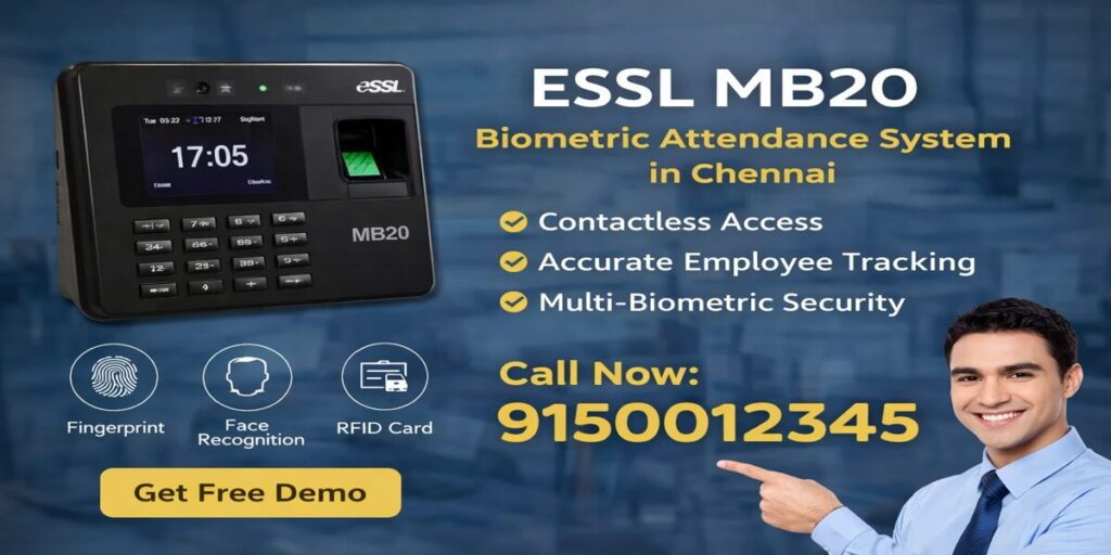 ESSL MB20 biometric attendance system Chennai with face recognition fingerprint RFID