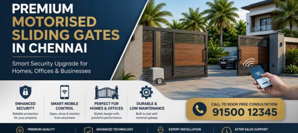 Motorised sliding gate in Chennai with smart automation and remote control access for homes and offices