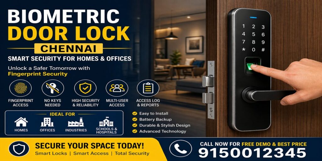 Biometric door lock Chennai with fingerprint access system for home and office security installation