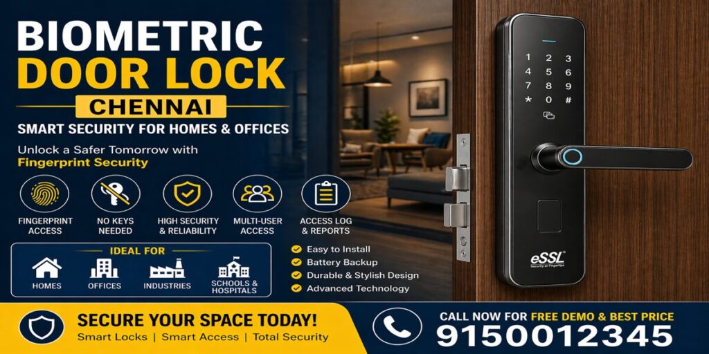 Biometric door lock Chennai with fingerprint access system for home and office security installation
