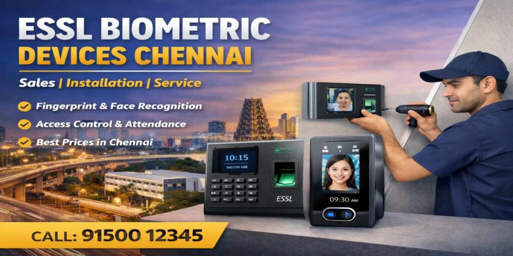 ESSL biometric devices Chennai installation with fingerprint and face recognition system