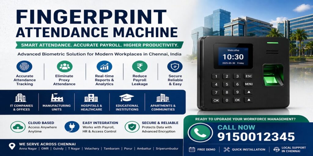 Fingerprint attendance machine for employee attendance tracking in Chennai office