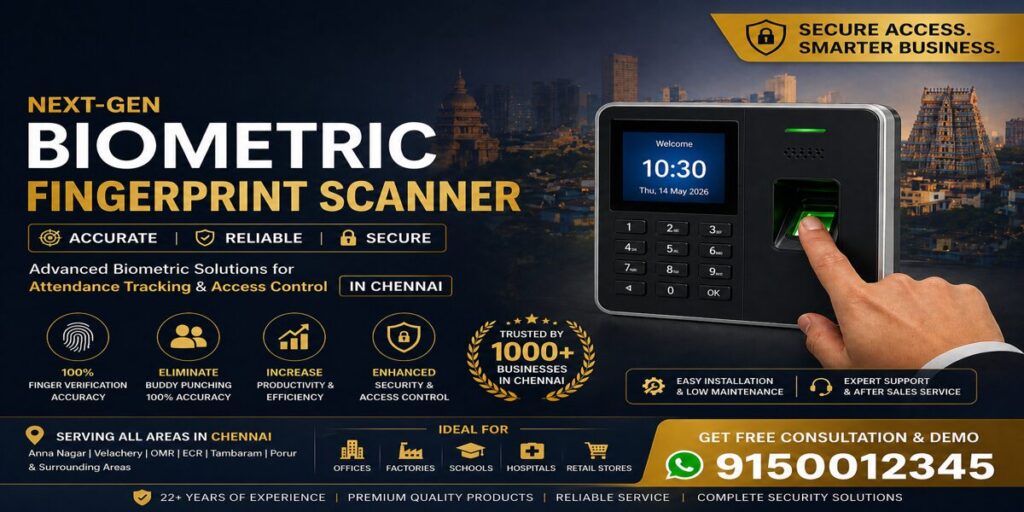 Biometric fingerprint scanner device with user authentication, Chennai business security banner