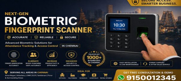 Biometric fingerprint scanner device with user authentication, Chennai business security banner