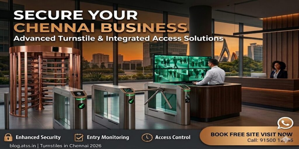 Turnstile access control systems in Chennai with biometric entry and security monitoring
