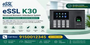 ESSL K30 biometric attendance system with fingerprint scanning in a modern office in Chennai