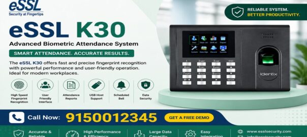ESSL K30 biometric attendance system with fingerprint scanning in a modern office in Chennai