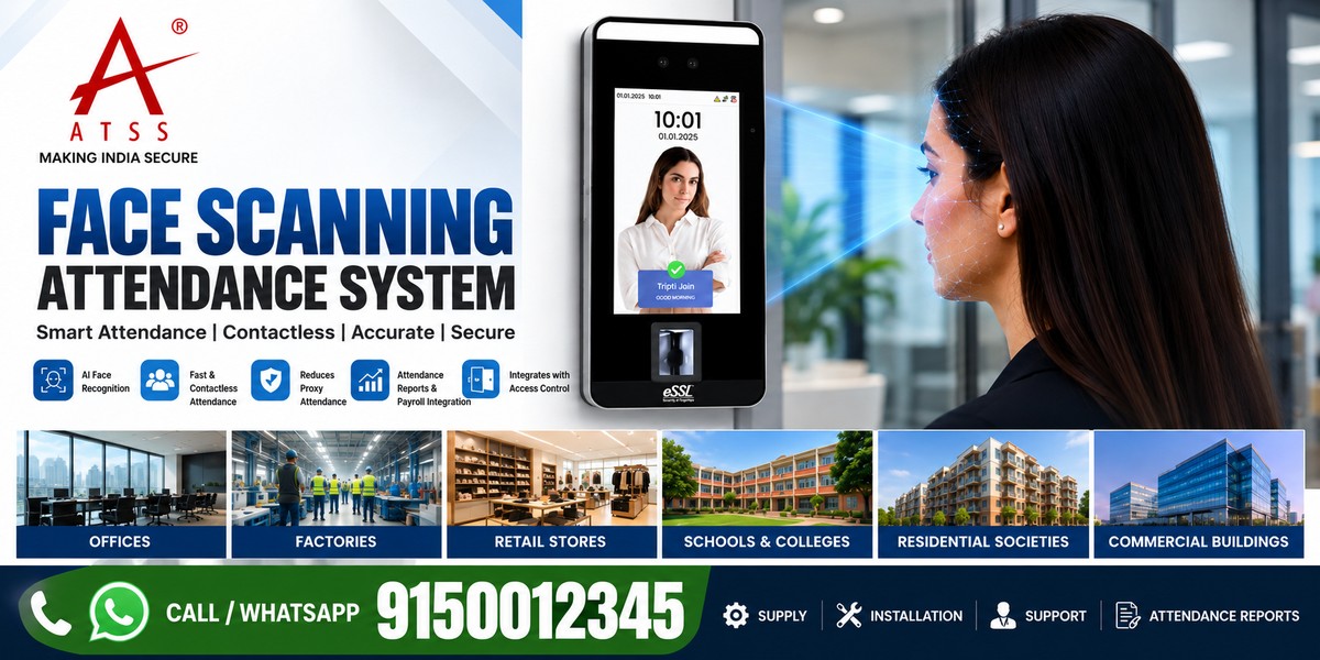 ATSS face scanning attendance system with eSSL facial recognition terminal for contactless employee attendance, payroll integration and access control in Chennai.