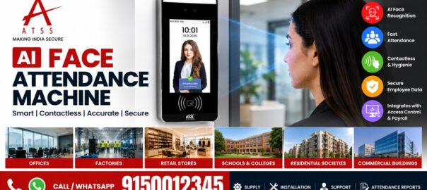 ATSS AI face attendance machine with eSSL facial recognition, contactless employee attendance, and access control integration.
