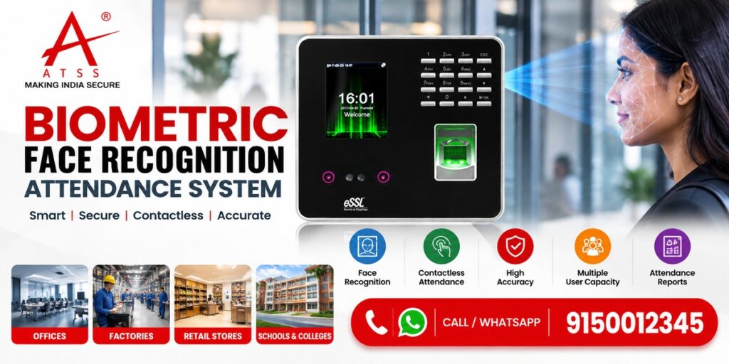 ATSS biometric face recognition attendance system for offices, factories, retail stores and schools with contactless attendance in Chennai.